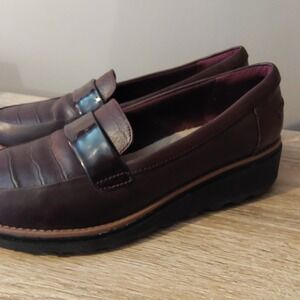 Clarks Shoes Womens 8 M Sharon Gracie Wedge Loafers Slip‎ On Burgundy Leather